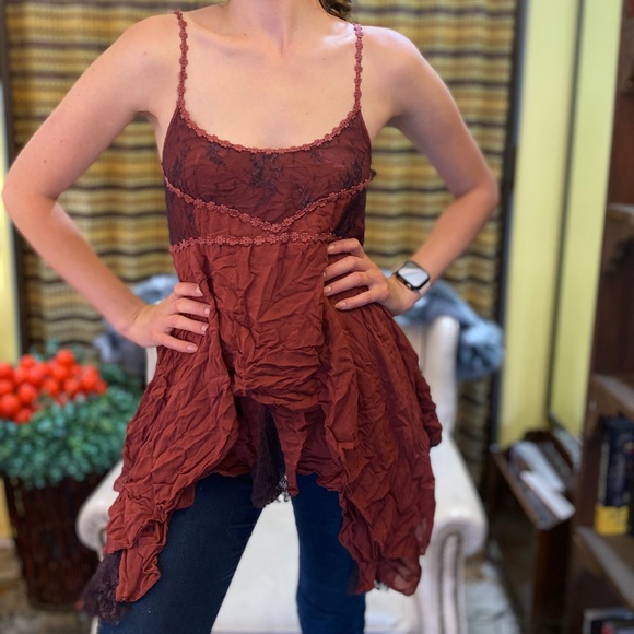 Free People Tops - Intimately Free People Red Lace asymmetrical tank